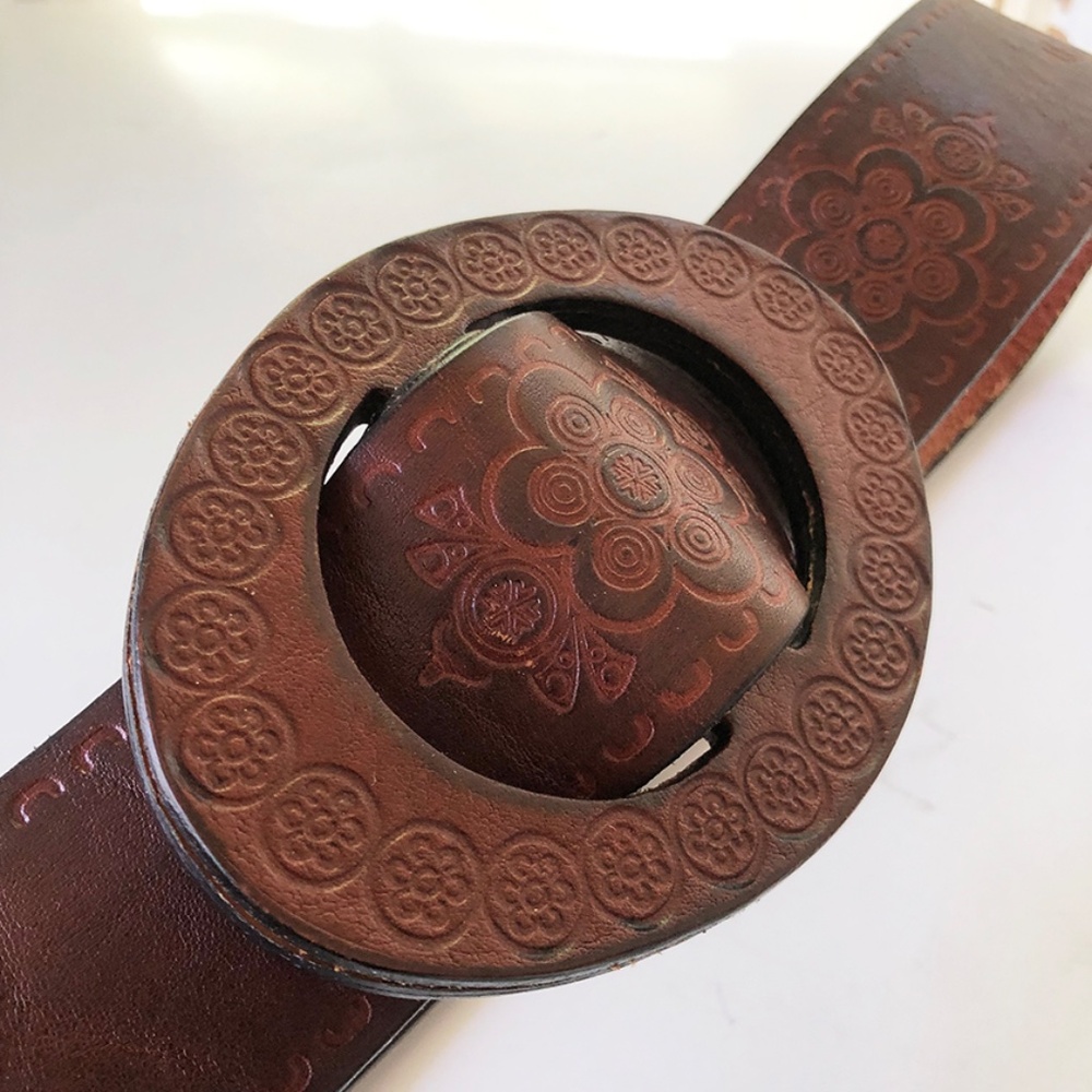 Miss Sixty Vintage 2" Wide Embossed Floral Leather Belt M